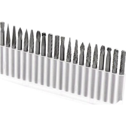 20 Pieces 1/8 Inch (3mm) Shank Tungsten Steel Burr Grinder Rotary Set with Double Cut Rotary Tool Bits for Woodworking