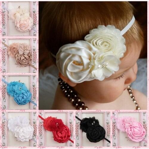 2017 girl fashion Headbands Bandeau Satin Ribbon chiffon Roses Flower shiny Headband kids Girls Hair Accessories