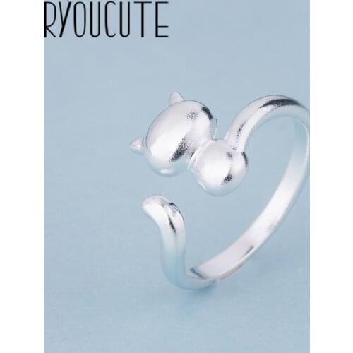 2019 Bijoux Silver Color Cat Rings for Women Gift Ladies Adjustable Size Antique Ring Joyas De Plata Anillos