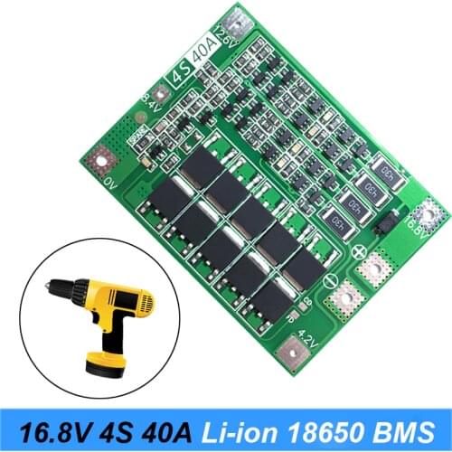 4S 40A 18650 Li-ion Lithium Battery Charger PCB BMS Protection Board with Balance For Screwdriver 14.8V 16.8V Lipo Cell Module