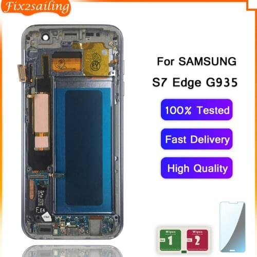 5.5'' For SAMSUNG Galaxy S7 Edge G935 G935F SUPER AMOLED LCD Touch Screen Digitizer For S7 Edge G935F Display with Frame