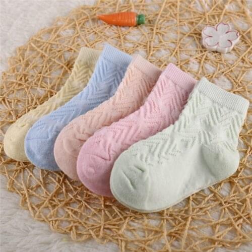 5 Pairs/Lot Children Soft Cotton Socks Boy Girl Baby Ultrathin Fashion Breathable Solid Mesh For Spring Summer 1-12T Teens Kids