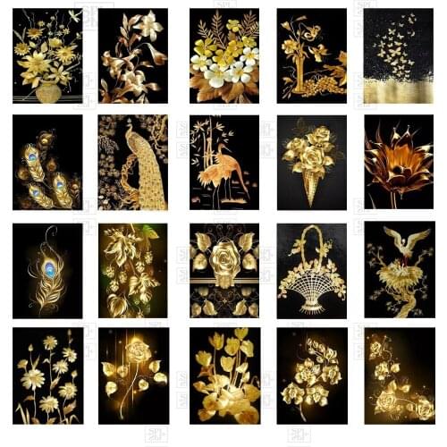 5D Diy Diamond Painting Black and Yellow Flower Embroidery Full Drill Cross Stitch Kits Home Wall Art Decor Hobby Gift Mosaic