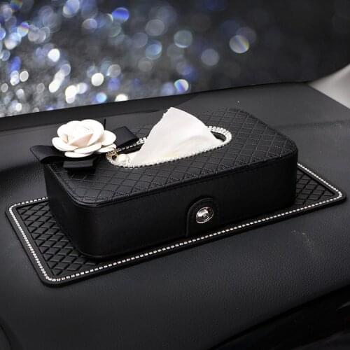 Car Room PU Leather Flowers Tissue Box Napkin Holder Leather Home Office Hotel Hanging Car Tissue Paper Box Girls Women