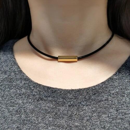 Black Simple Choker for Men Women 3mm Genuine Leather Gold Color Personalized Magnetic Clasp Couple Gift Jewelry DDN239