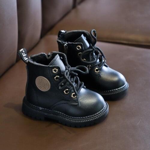 CUZULLAA Children Martin Boots Baby Boys Girls Soft Leather Fashion Boots with Fur Kids Winter Shoes Baby Snow Boots Plush