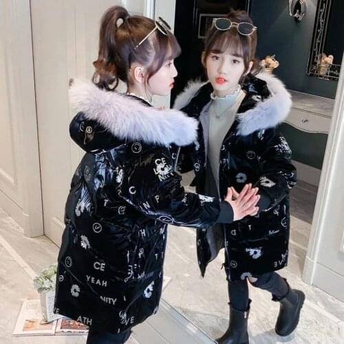 2021 Winter Girls Warm Coat Faux Fur Kids Hooded Jacket Long Coat for Girl Outerwear Girls Clothes Autumn Girls Coat 3 -12 Years