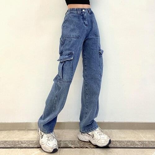 Pockets Patchwork Baggy Jeans Fashion Streetwear Women Denim Trouser Loose Cargo Pants Women Jeans High Waist Vintage Jeans