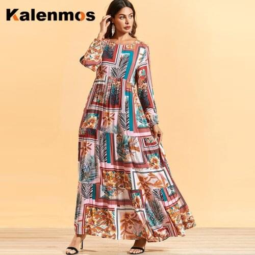 Elegant Print Muslim Dress Women Summer Boho Pleated Vestidos Moroccan Kaftan Islamic Clothing UAE Turkey Dubai Musulman Abaya