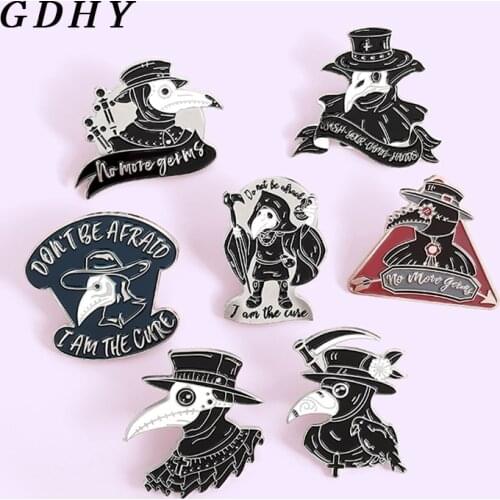 GDHY Punk Plague Doctor Enamel Pins Crow vulture Skull Black Death warrior Cartoon badge lapel bag clothes bag jewelry gift whol