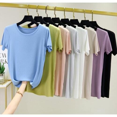 Tees Shirt Solid Color Basic T Shirt Women Casual O-neck Harajuku Summer Top Korean Hipster Black White Femme T shirts