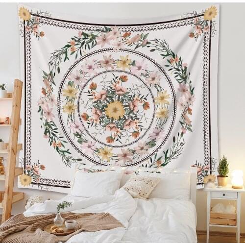 Tapestry Floral Medallion Tapestry Sketched Flower Plant Tapestry Bohemian Hippie Tapestry for Room Boho Decor Drop Shipping