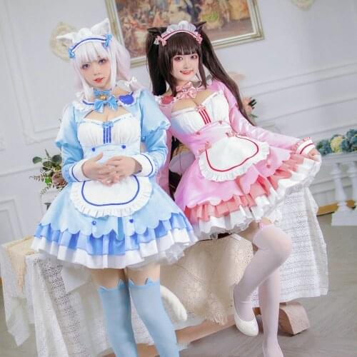 Game NEKOPARA Vol.4 Vanilla Maid Dress Cosplay Costume Cute Pink Blue Dress Women Girl Outfits Chocola Maid Dress Cosplay