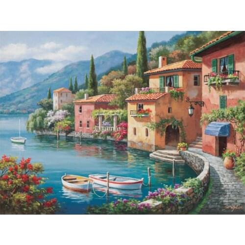 Mediterranean landscape canvas oil paintings Villagio Dal Lago for wall art home decor