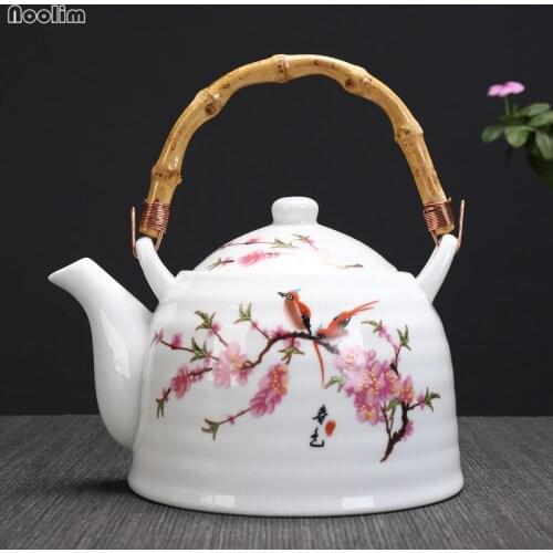 NOOLIM Large Capacity Ceramic High Temperature Teapot with Handle and Filter Jingdezhen White Porcelain Restaurant Tea Pot