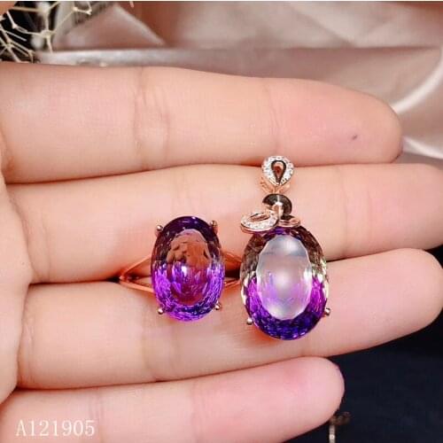 KJJEAXCMY boutique jewelry 925 sterling silver inlaid amethyst gemstone female luxury pendant necklace ring set