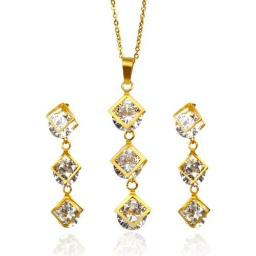 Cardy Koala Gold Color Stainless Steel Zirconia Jewelry Set,Gold Color Crystal Jewelry Set