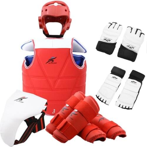 Taekwondo Suit Men Chest Protector Helmet Karate Jockstrap Shin Guard Boxing Women Palm Gloves Martial Arts Sparring Gear Set