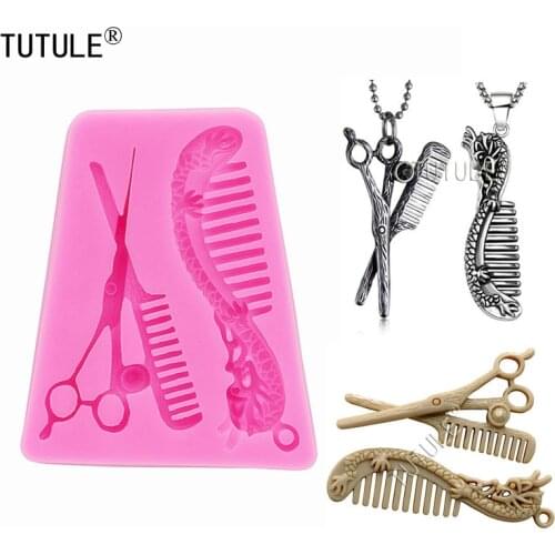 Beauty HAIR SILICONE MOLD Includes Scissors,Comb, Flexible Comb mould,Fondant chocolate cake molds,Clay Polymer Silicone mold