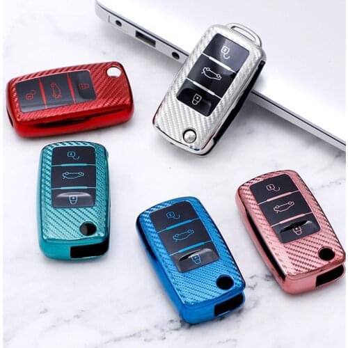 Colorful Carbon Fiber TPU Full Cover Car Key Case Shell For VW Volkwagen Polo Bora Tiguan Passat Golf 6 Lavida Auto Accessories