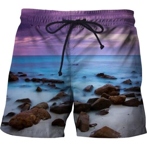 Summer fashion new shorts 3D seaside sunset Harajuku breathable lace-up pants casual Hawaii beach sports surfing mens clothing