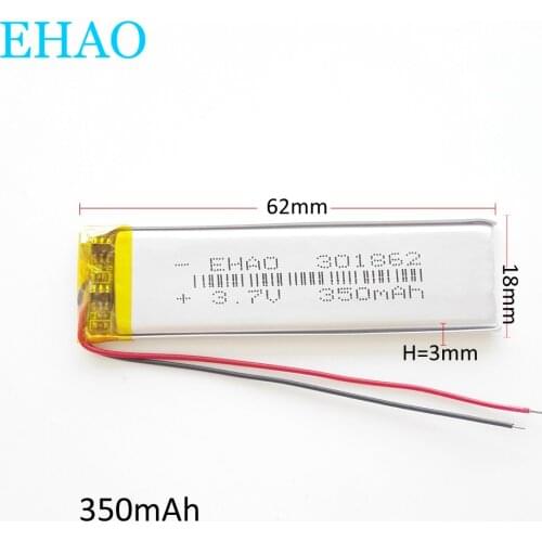 EHAO 301862 3.7V 500mAh Lithium Polymer LiPo Rechargeable Battery Cells For Mp3 bluetooth GPS Speaker Recorder camera mid