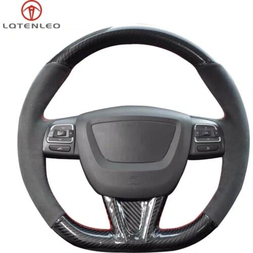 LQTENLEO Carbon Fiber Black Suede Car Steering Wheel Cover For Seat Leon Altea Leon Cupra 2008-2012 Toledo Alhambra 2010-2015