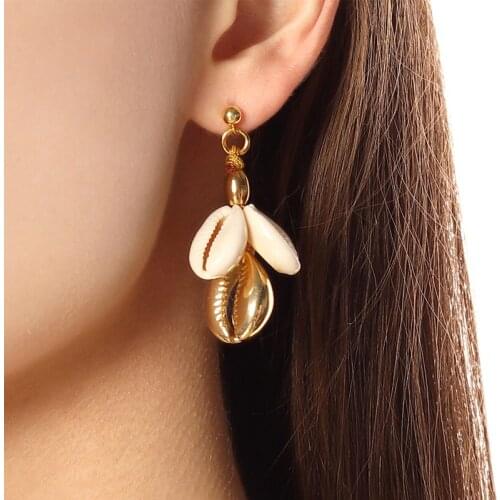 Fashion jewelry cowry shell earings boho gold color drop statement earrings handmade vintage ladies casual match accessorries