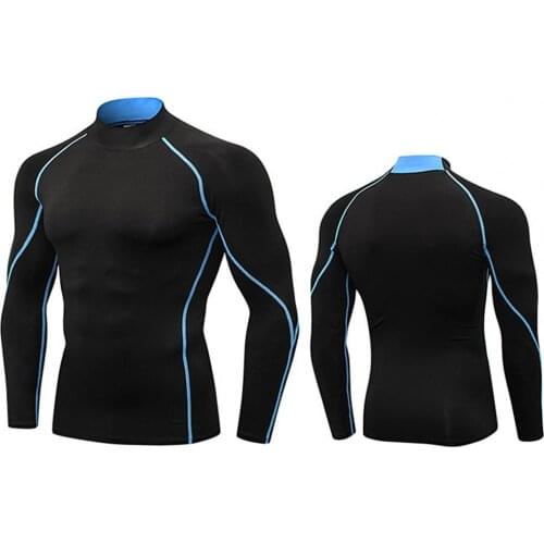Men Autumn Turtle Neck Long Sleeve Sports Gym T-shirt Thermal Underwear Top