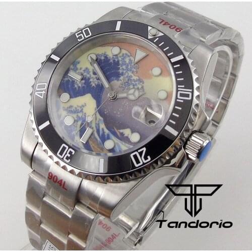 Kanagawa Face Japan NH35/Miyota8215 Automatic Movement Sapphire Mens Watch Date Cyclops 904L Steel Bracelet Bliger 40mm