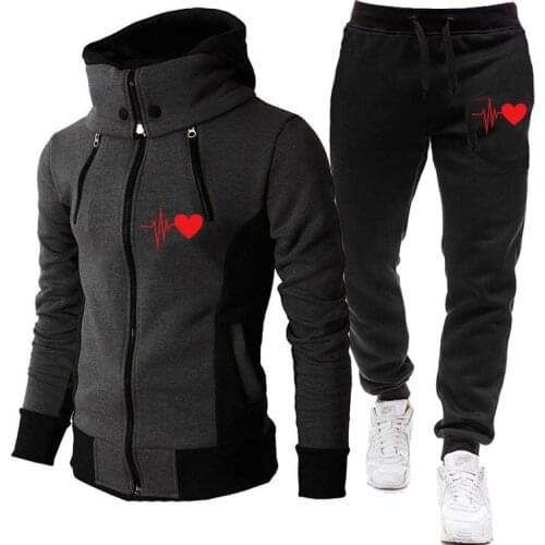 Men Sets Tracksuit Winter Jacket Fashion Scarf Collar Hooded+Pants Casual Fleece Coats Sportswear Sports Suit for Men Clothes
