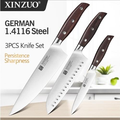 XINZUO 3 PCs Kitchen Knife Set Utility Chef Knife High Carbon Germany 1.4116 Stainless Steel Kitchen Knives Sets Kitchen Tools