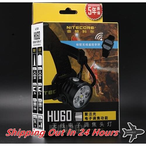 NITECORE HU60 1600 Lumen CREE XP-G3 S3 x4 LED USB Powered Elite Headlamp with Remote Control Wristband for Caving Mountaineering