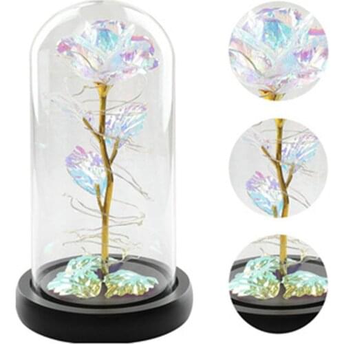 New 10*22*12.5cm Colorful Artificial Flower Rose Led Light String With Glass Cover Artificial Preserved Flower Ornaments