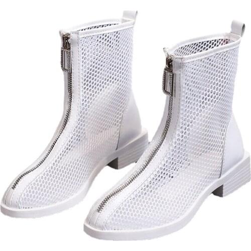 2021 New Summer Thin Section Breathable Thick Heel Martin Boots Female High Top Sandals Mesh Hollow Chelsea Short Boots Women