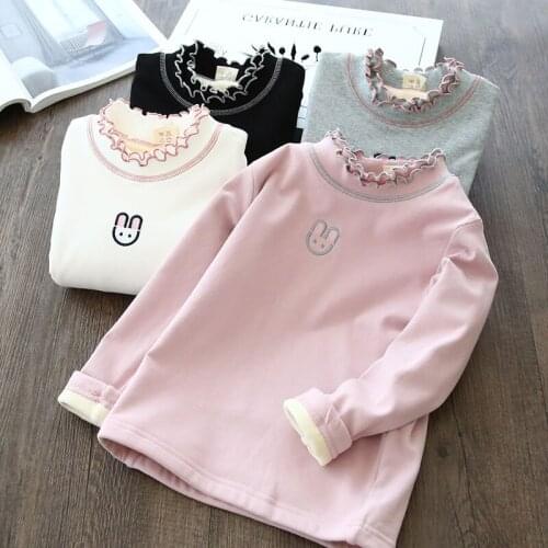 Girls' Clothing 2021 Autumn And Winter Clothing Plus Velvet Childrens Long-sleeved Sweet T-shirt Bottoming Shirt Thickened