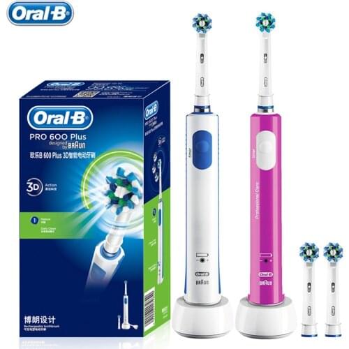 Oral B Pro600 Plus Rechargeable Electric Toothbrush Rotating Oral Hygiene 3D Replaceable Crossaction Electric Tooth Brush Head