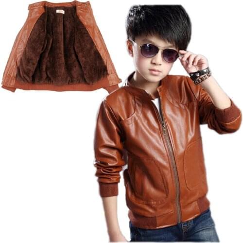 Retro boy causal jacket coat solid velvet thick leather jacket coat for 3-14yrs boys kids children outerwear leather clothing