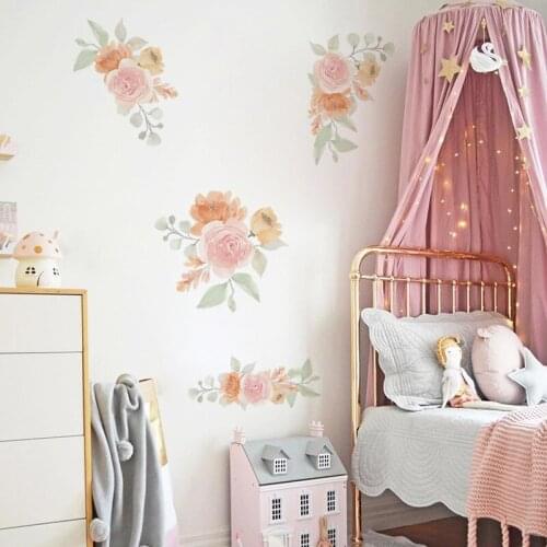 Hand painted water color flowers wall stickers bedroom girl room home decoration living room background mural stickers wallpaper