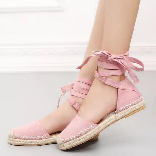 2020European and American flat sandals straw linen strapping big size womens shoes popular