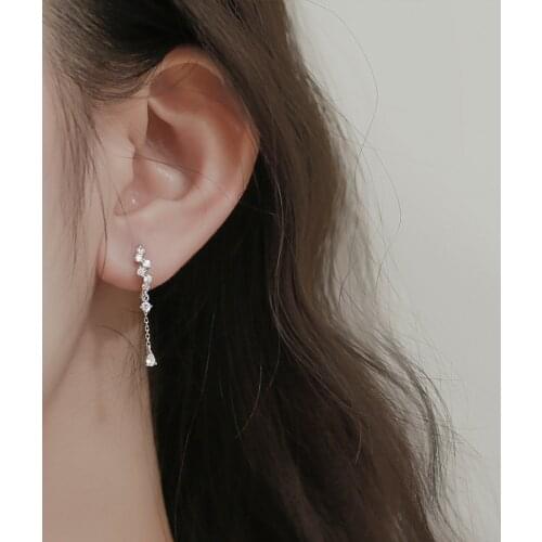 925 Sterling Silver Tassel Earrings Zircon Rhinestone Geometric Elegant Fashion Earrings For Women Accessories eh1460