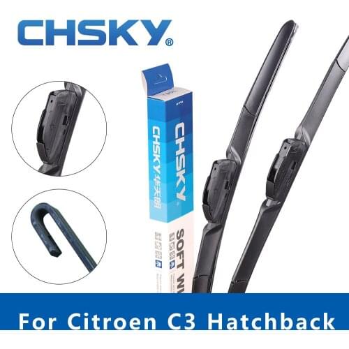 CHSKY Car Windshield Wiper Blade for Citroen C3 Hatchback 2002-2016 Fit Hook & Bayonet Arms Natural Rubber Windscreen Wipers
