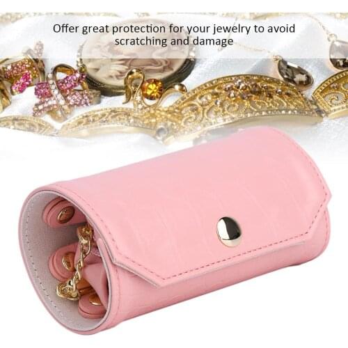 Elegant Pu Leather Portable Jewelry Storage Roll Bag Organizer For Traveling Pink Necklaces Chain Earrings Watch Bracelet Holder