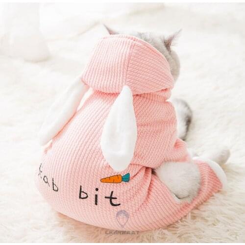 Comfortable Soft Winter Warm Cat Clothes Cute Rabbit Ear Four-Legged Clothes For Little Kitty Puppy Thick Cotton Jumpsuits