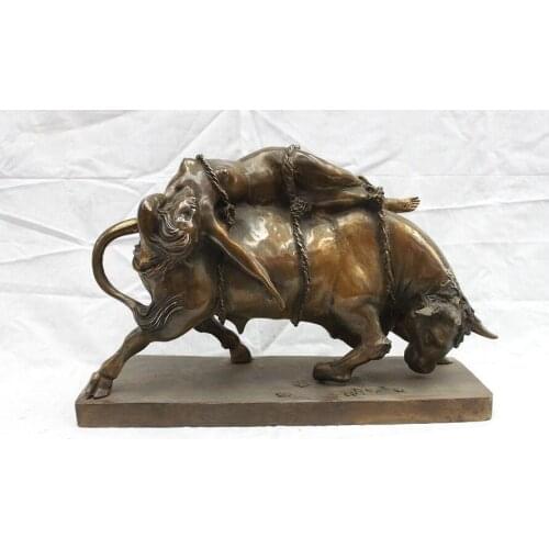 Western Bronze Copper Art statue belle Binding cattle bull OX Decor statuary