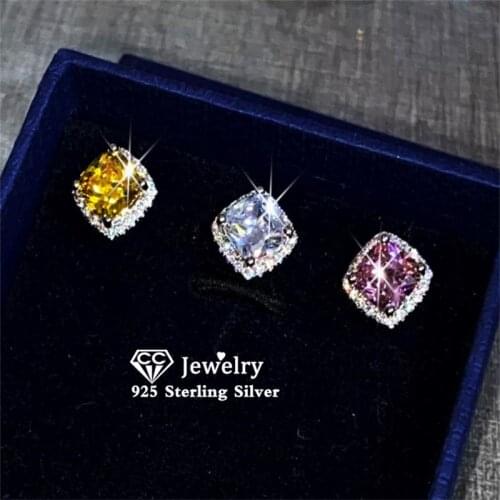S925 Silver Stud Earrings For Women 3 Color Cubic Zirconia Square Shape Jewelry Elegant Earring Brincos Drop Shipping CCE643