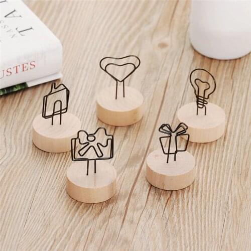 1 Pcs creative Round Wooden Photo Clip Memo Name Card Pendant Holder Note Articles Picture Frame Table Number Photo Holder