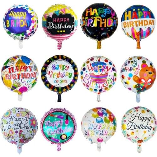 10pcs 18inch Colorful Happy Birthday Balloons Round Printed Foil Helium Air Globos Birthday Party Decorations Kids Toys Gift