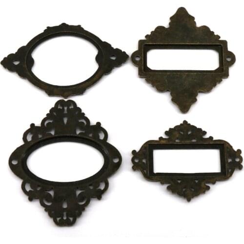 12Pcs Antique Copper color Decorative Label Frame Cabinet Drawer Box Case Bin File Name Card Holders