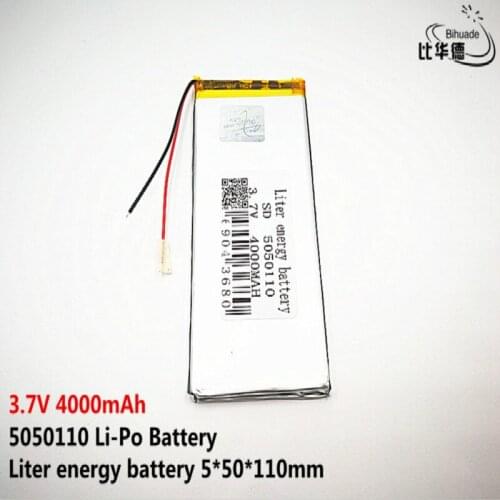 2pcs Liter energy battery Good Qulity 3.7V,4000mAH 5050110 Polymer lithium ion / Li-ion battery for tablet pc BANK,GPS,mp3,mp4